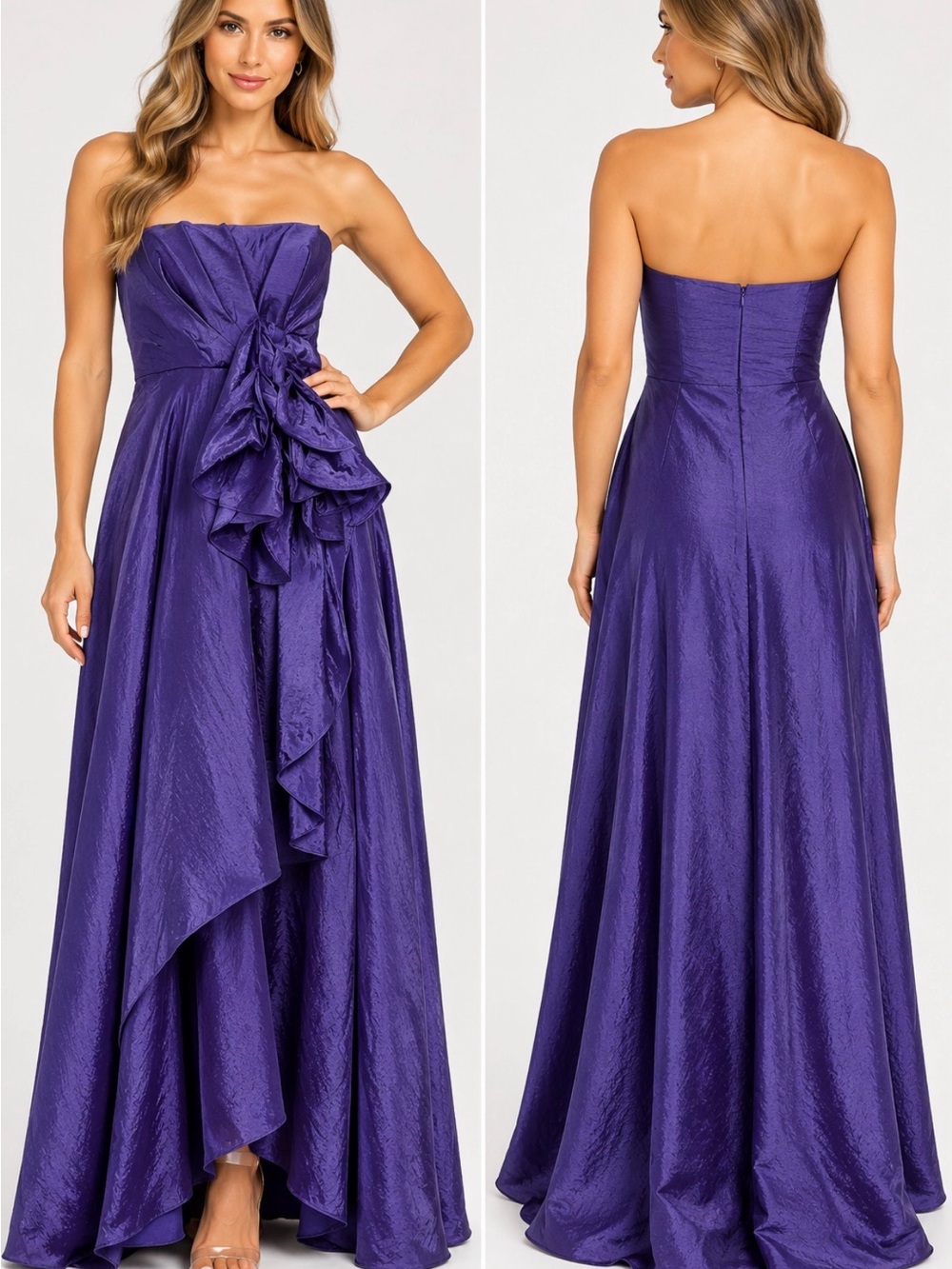 Muse by Marchesa Purple Strapless Ruffle Formal Maxi Gown NWT